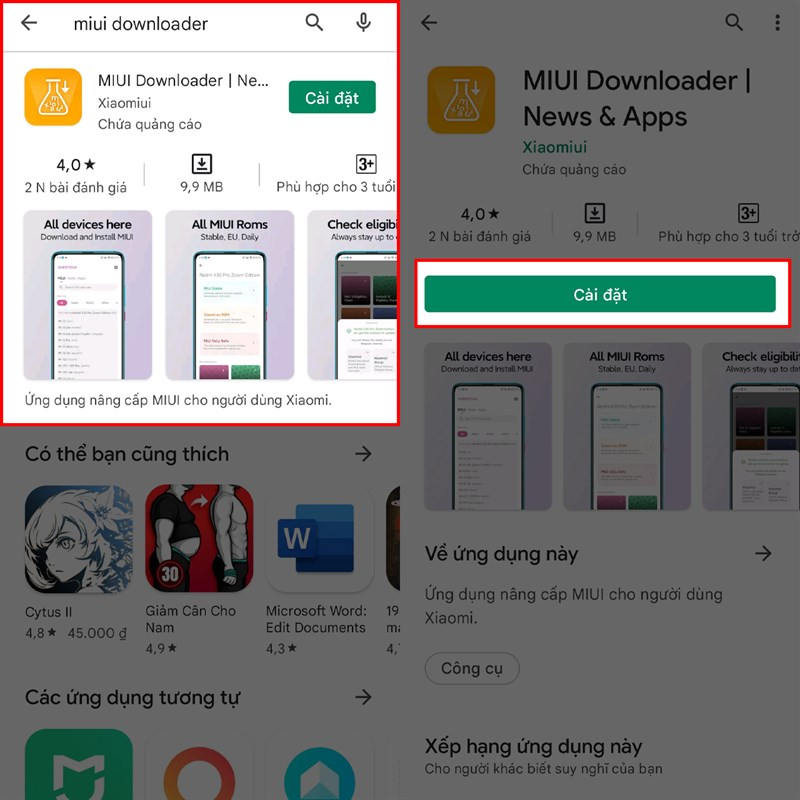 tìm kiếm ứng dụng MIUI Downloader và tải xuống.